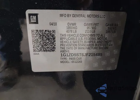 2018 Chevrolet Malibu Lt z USA, uszkodzony, nr VIN 1G1ZD5ST6JF215485
